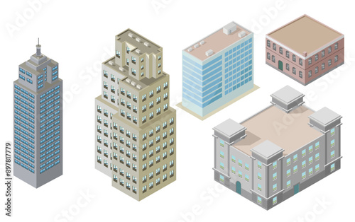 vector illustration set of isometric building