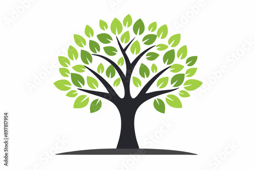  A vibrant vector illustration of a lush green tree with intricate branches and leaves, perfect for nature-themed designs and Eco-friendly projects.