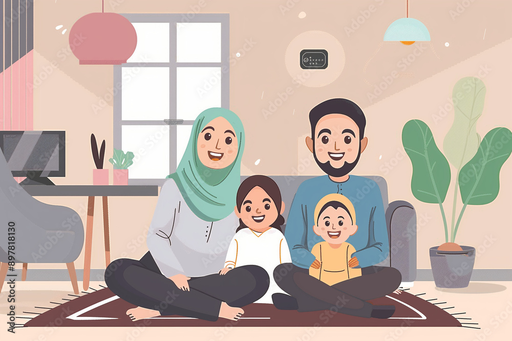 A Muslim family in their home, feeling safe and secure A Muslim family in their home, feeling safe and secure