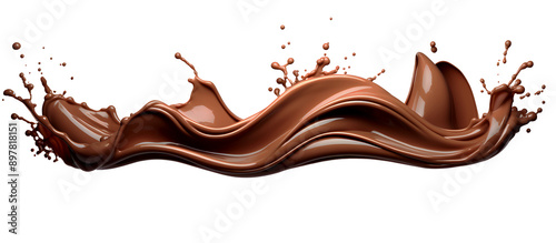 Creamy chocolate splashing with droplets, choco syrup drops splatter, milkshake. isolated on white. 