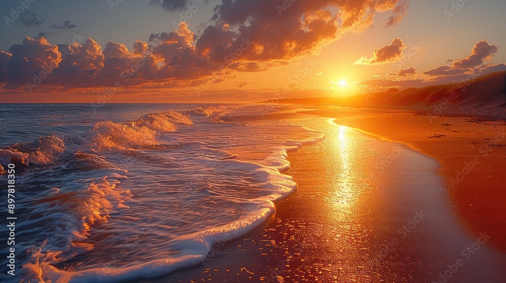 Quiet beach with a warm horizon