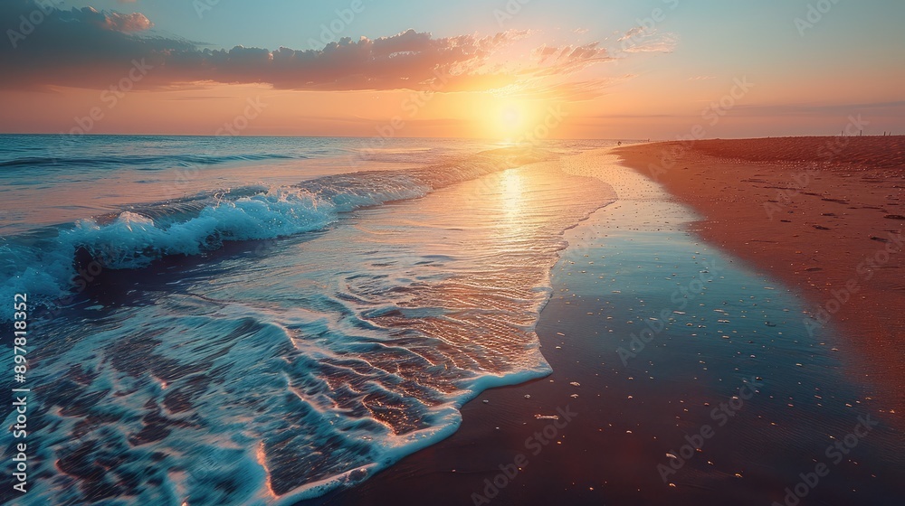 Quiet beach with a warm horizon