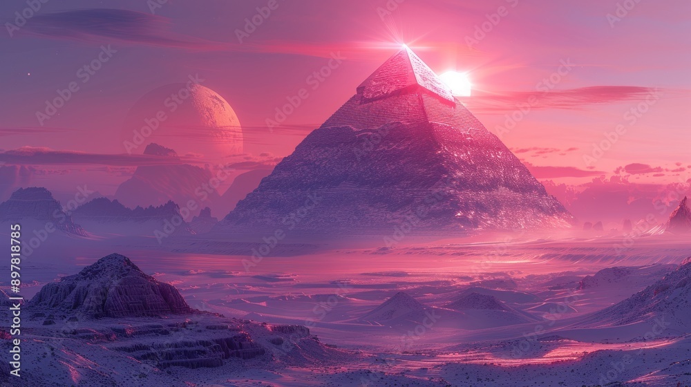 Fototapeta premium Mystical Pyramid Under a Pink Sky