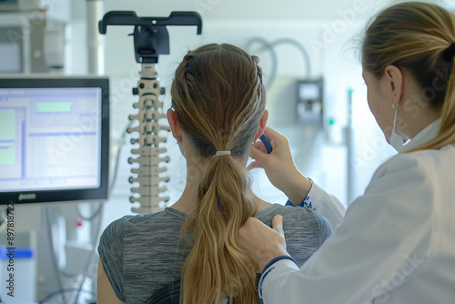 Doctor performing a scoliosis examination on a patient