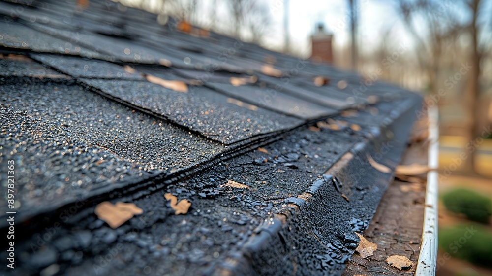 Fototapeta premium Circled Hail Damage on Shingle Roof: Home Inspection and Maintenance Tips