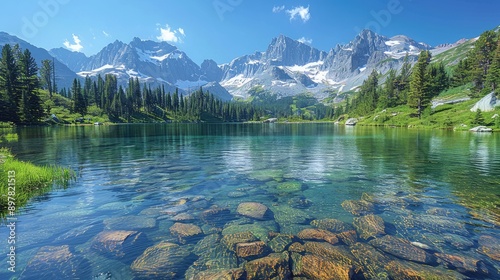 Obraz na płótnie Rocky mountain landscape with a clear lake w salonie