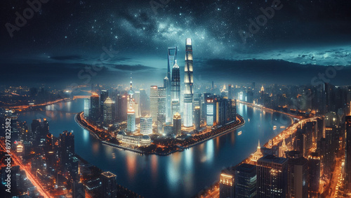 city at night | Spaceport docks where starships are fueled by the colorful gases of a nebula