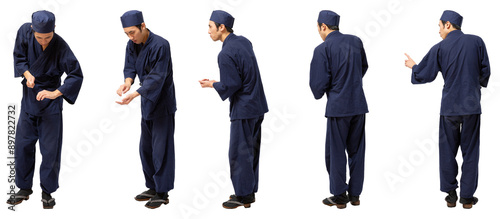 和食板前男性　人物全身切り抜き5アングル photo