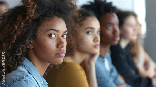 Training, learning and education with a business woman looking serious and sitting in a conference or workshop for coaching. Portrait of a female employee in an audience for a development seminar