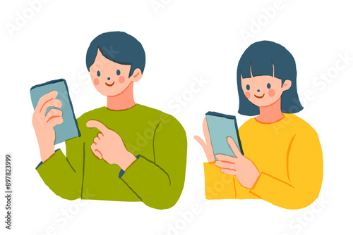 スマホを使う男女 人物