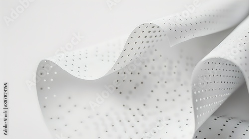 High-Detail Ultrasound Paper with Perforated Edges, Minimalistic White Background