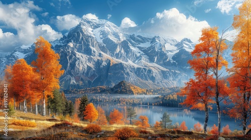Obraz na płótnie Scenic mountain view in autumn with colorful foliage w salonie
