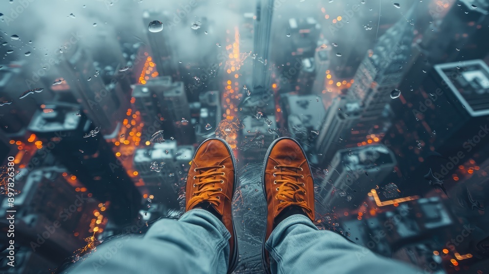 Shoot a reflection of a person standing on a glass floor.