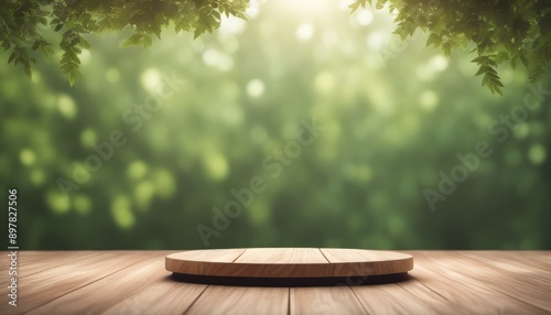 Wooden podium display product stand winner pedestal with leaf showcase product space presentation