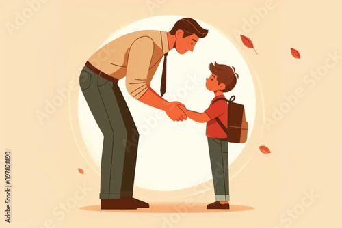 Father and Son Bonding Moment in Autumn Illustration