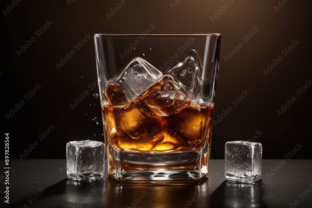 whiskey with ice cubes over a black background whiskey with ice cubes over a black background