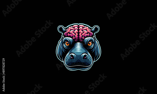 head hippo with brain vector illustration mascot design photo