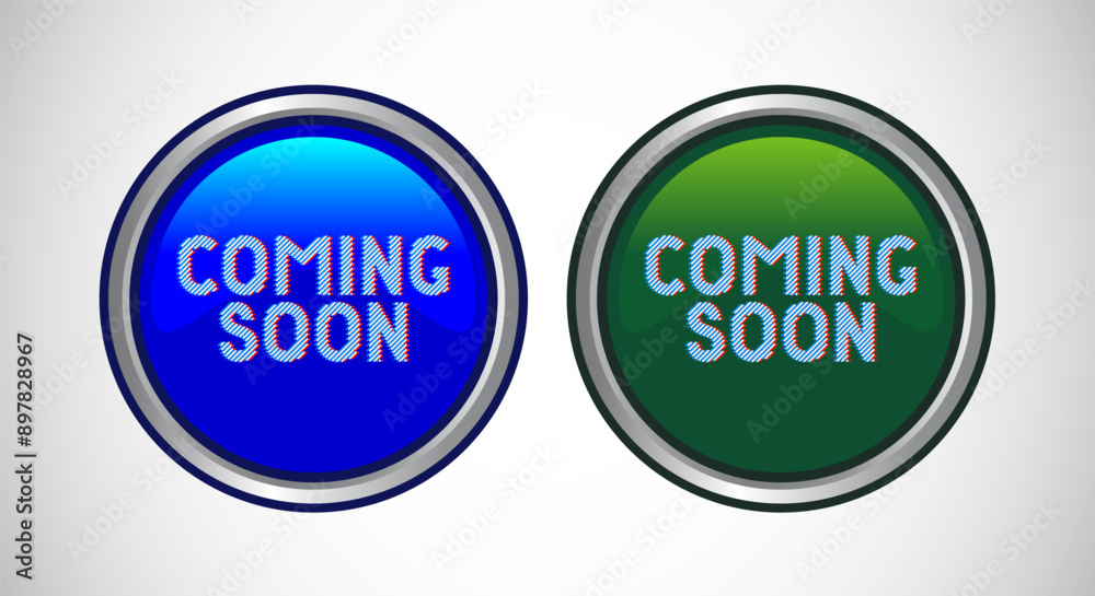 Coming soon Icon Button Set Design Illustration. Promotion or announcement Button. Coming soon Icon Button Set Design Illustration. Promotion or announcement Button.