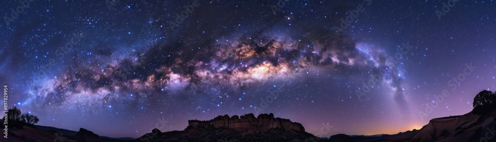 A breathtaking panorama of the Milky Way illuminated against a dark night sky, showcasing celestial beauty and cosmic wonder. A breathtaking panorama of the Milky Way illuminated against a dark night sky, showcasing celestial beauty and cosmic wonder.