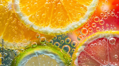 oil drops in water with citrus slices generative ai