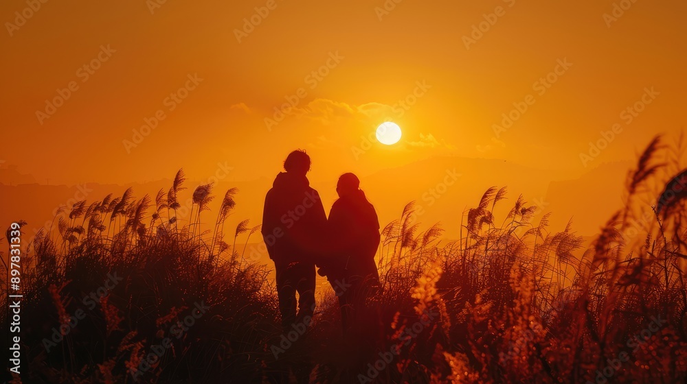 Silhouette of a couple in evening light