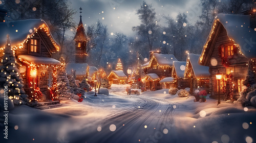 The winter christmas village is a beautiful sight. The snow is falling gently and the lights are shining brightly. The houses are covered in sparkling white, and the streets are lined with trees.