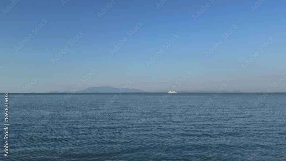 View of Malacca Strait With Cruise Ship Passing in The Middle View of Malacca Strait With Cruise Ship Passing in The Middle