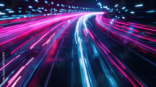 Neon Lights Blur On The Road