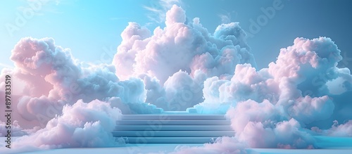 Cloud background podium blue 3d product sky white display platform render abstract stage pastel scene. Podium stand light minimal cloud background studio dreamy pedestal backdrop png smoke geometric.