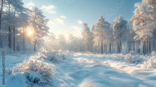 Obraz na płótnie Snow-covered forest under a clear sky w salonie