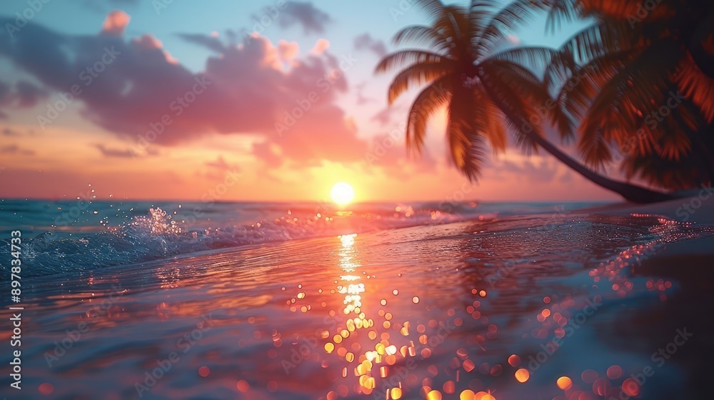 Blurred tropical beach at sunset