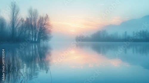 Obraz na płótnie Soft blurred lake at sunrise w salonie