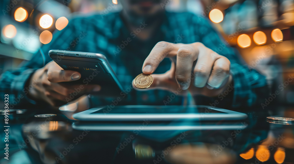 Man Using Online Banking on Tablet Man Using Online Banking on Tablet
