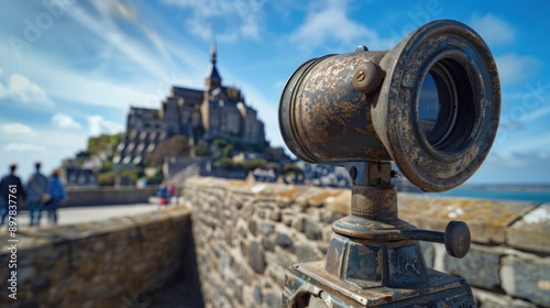 Vintage Telescope View of Mont Saint-Michel