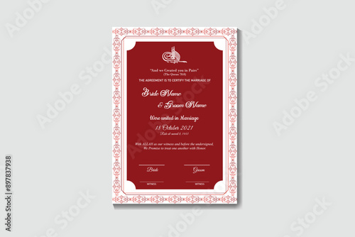 Premium A4 Islamic Wedding Contract and Nikkah Nama Design Template with floral 