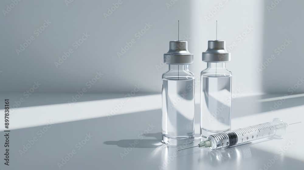 Syringe with insulin needle and two vials for injectable medication Syringe with insulin needle and two vials for injectable medication