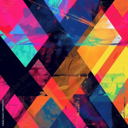 Abstract geometric pattern with vibrant colors and overlapping shapes. Ideal for modern design projects.