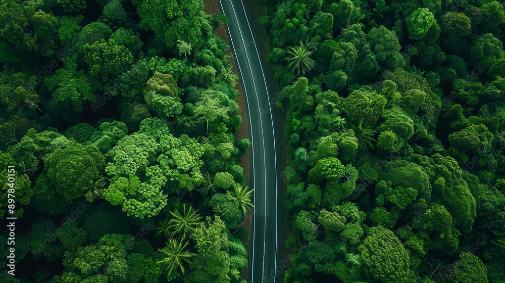 Aerial top view of asphalt road through green forest, healthy rain forest, environment, health, green economy, view of nature ecosystem for save Earth Aerial top view of asphalt road through green forest, healthy rain forest, environment, health, green economy, view of nature ecosystem for save Earth