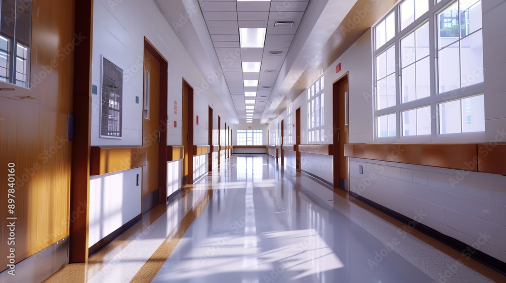 Realistic Depiction of a Serene High School Hallway, Exuding the Charm of Youthful Ambitions and Academic Pursuits. Realistic Depiction of a Serene High School Hallway, Exuding the Charm of Youthful Ambitions and Academic Pursuits.