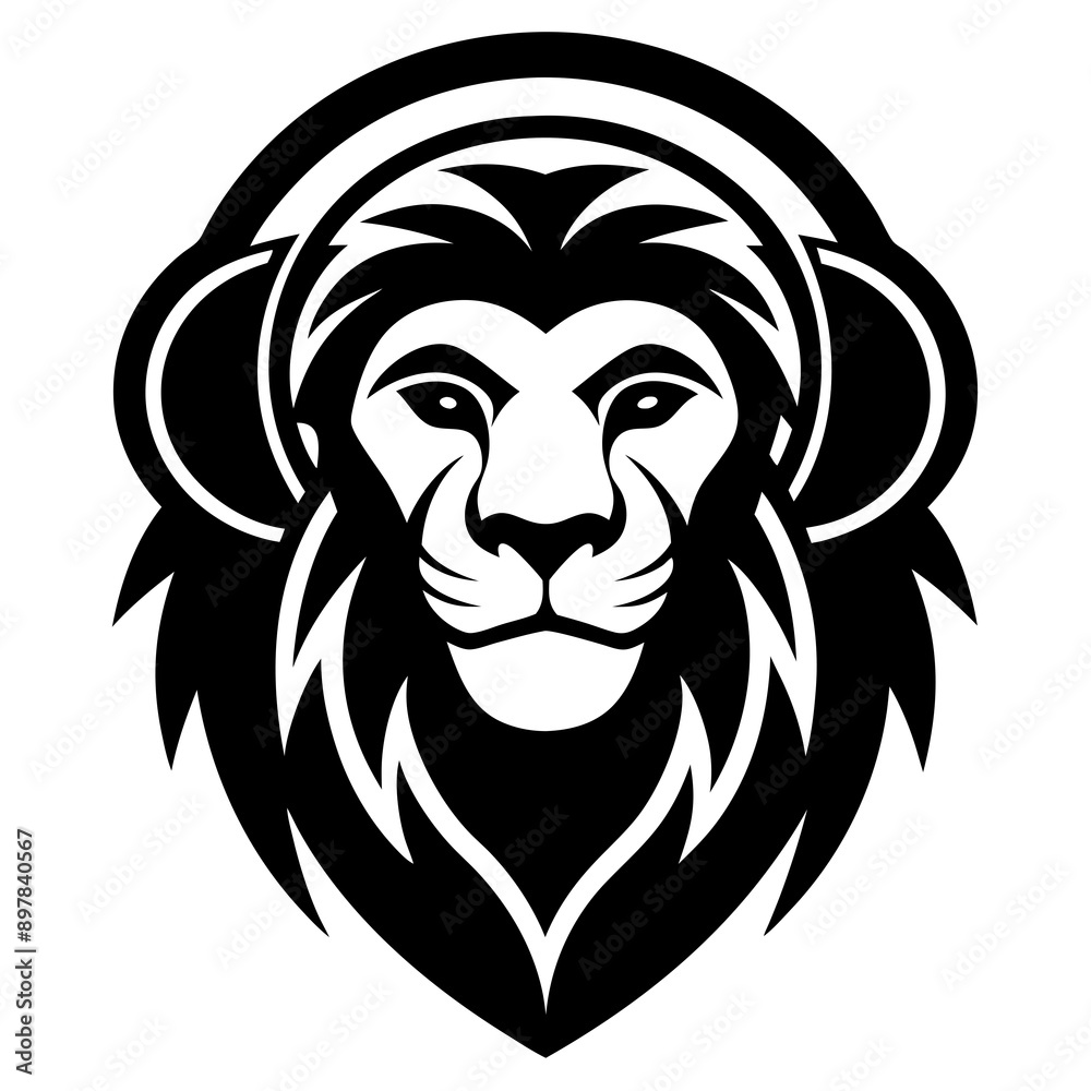Lion with headphone logo icon design silhouette vector illustration Lion with headphone logo icon design silhouette vector illustration