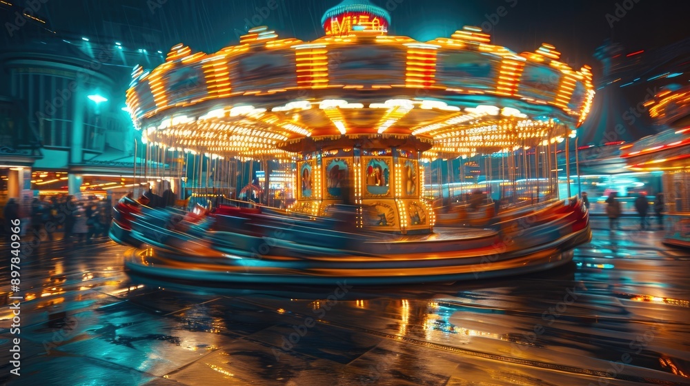 Blurry amusement park at night