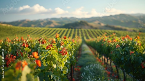 Obraz na płótnie Soft focus vineyard with rolling hills w salonie