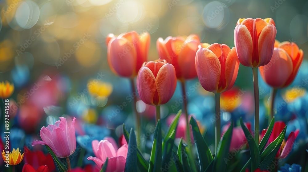 Spring meadow with colorful flowers