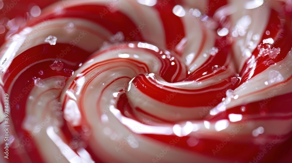 macro shot of a candy canes swirling red and white stripes highlighting its glossy surface and peppermint aroma in a festive holiday setting macro shot of a candy canes swirling red and white stripes highlighting its glossy surface and peppermint aroma in a festive holiday setting
