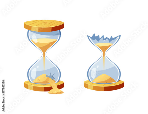 Broken hourglass  vector isolated on white background.