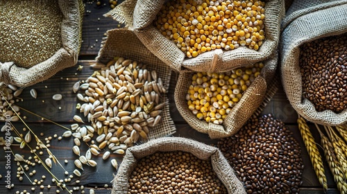 Abundant Harvest of Agricultural Grains, Showcasing Rich Crops and Sustainable Farming Practices in a Vibrant Field. Seasonal Bounty and Agricultural Productivity. photo