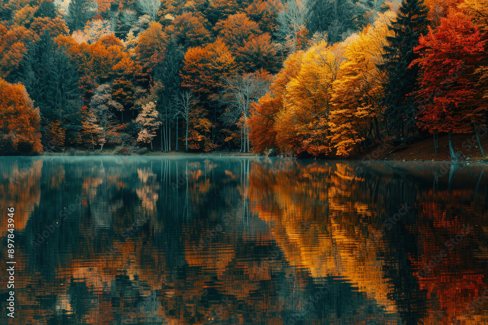 Obraz premium autumn trees reflected in water