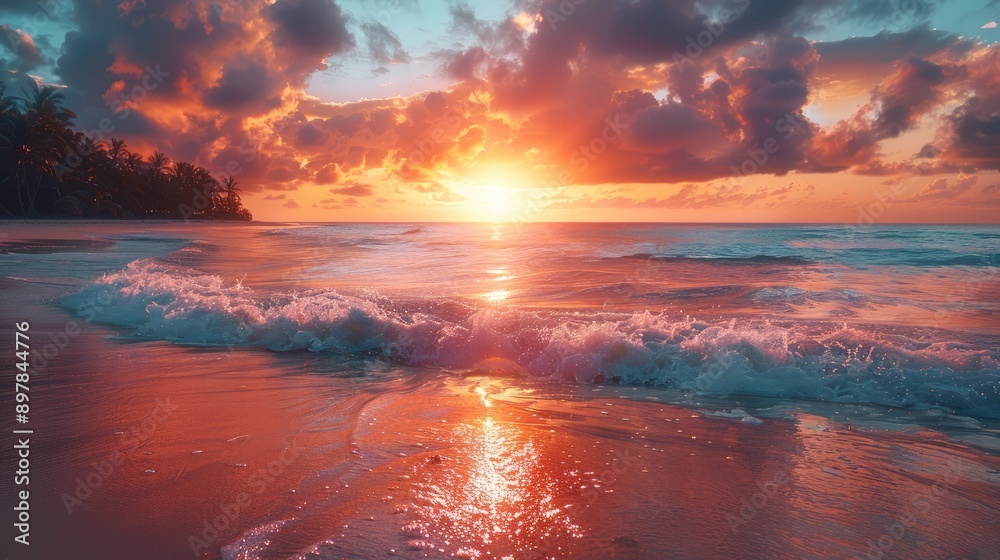Sunset over a tropical beach