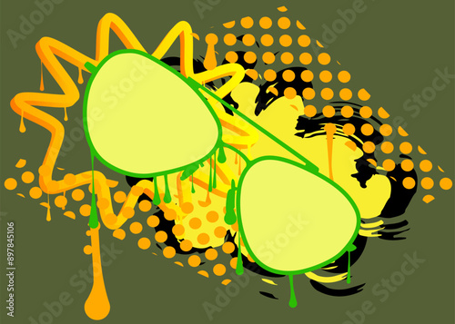 Sunglasses graffiti. Abstract modern street art decoration performed in urban painting style.