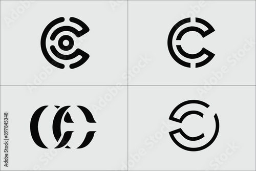 Initial letter C modern digital dot connection logo design for technology, Set of creative letter C technology logo design, collection initial letter C logo design idea.